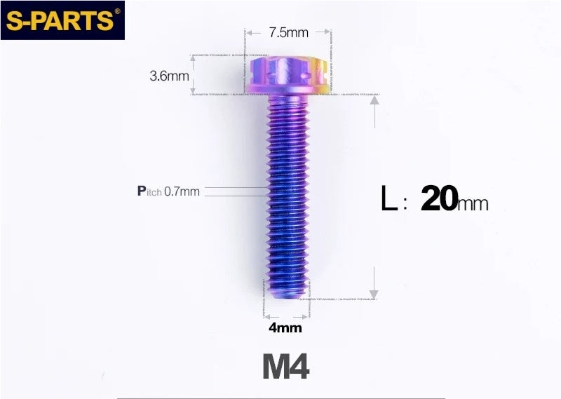 SPARTS M4 ×6 –50mm Titanium Torx Flange Head Bolts