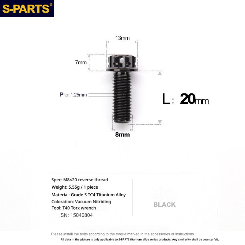 S-PARTS TC4 Titanium Mirror Plug Bolt M8 M10 RH/LH for Motorcycle