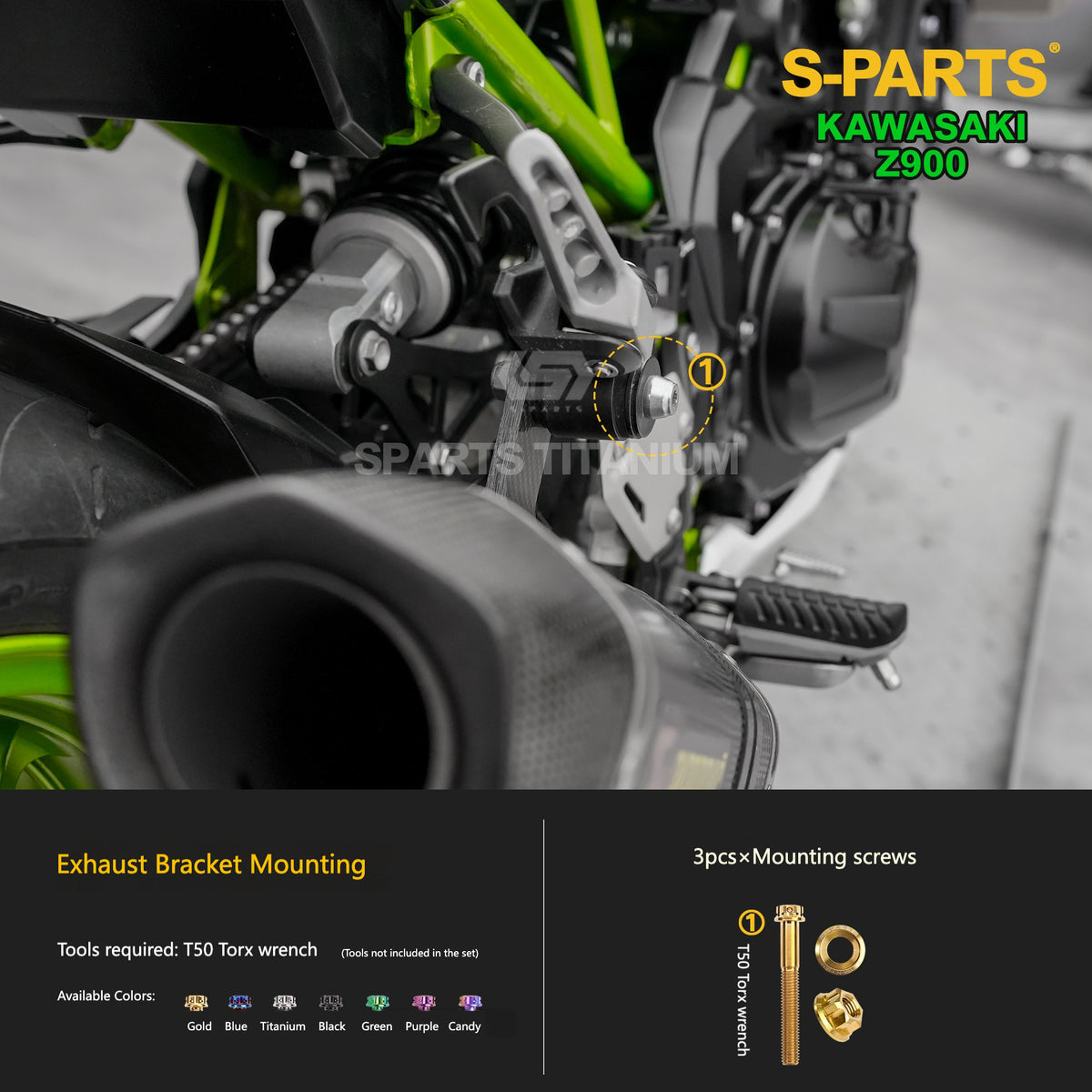S-PARTS Titanium Fasteners Engine, Exhaust & Drive System Bolt Kit for Kawasaki Z900