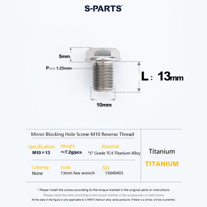 SPARTS Titanium MirrorMotorcycle Rearview Mirror Bolts· M8/M10