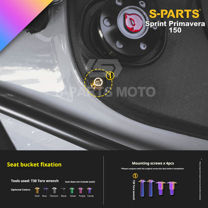 SPARTS Titanium Screw Set for Vespa Sprint/Primavera 150 – Custom Candy Color & CNC Titanium Upgrade Kit