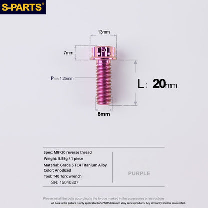 S-PARTS TC4 Titanium Mirror Plug Bolt M8 M10 RH/LH for Motorcycle