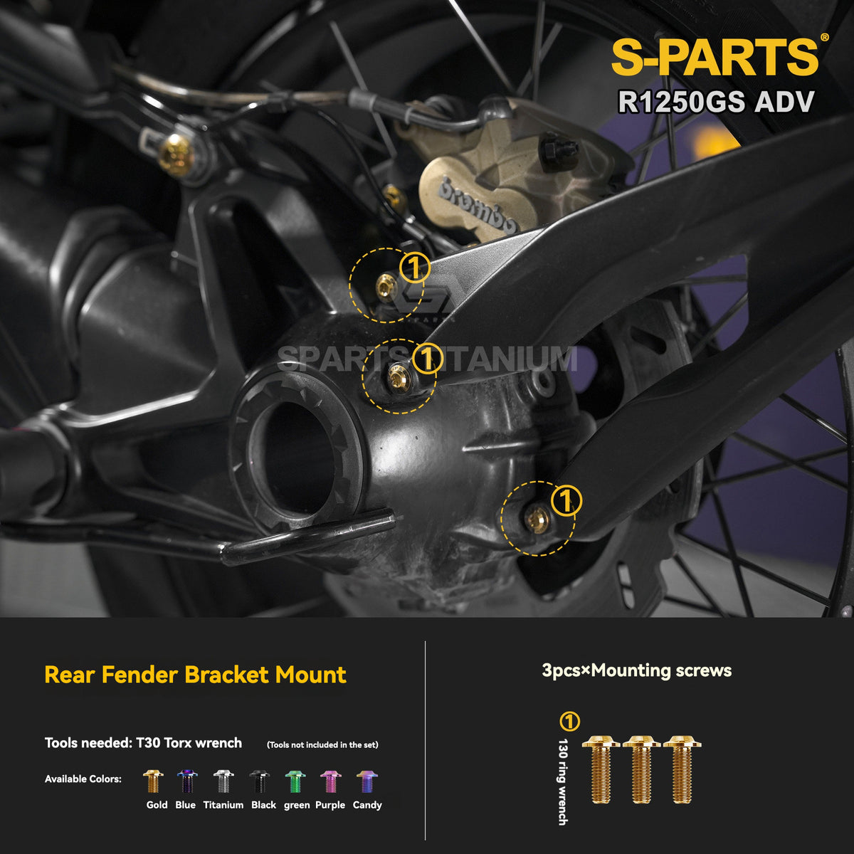 SPARTS Titanium Fairing, Spotlight & Accessory Bolt Kit for BMW R1250GS / ADV