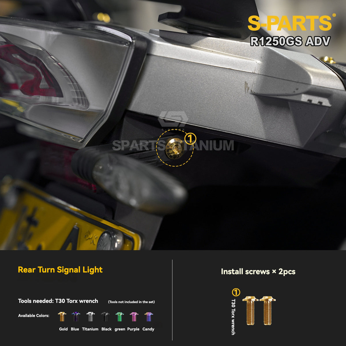SPARTS Titanium Fairing, Spotlight & Accessory Bolt Kit for BMW R1250GS / ADV