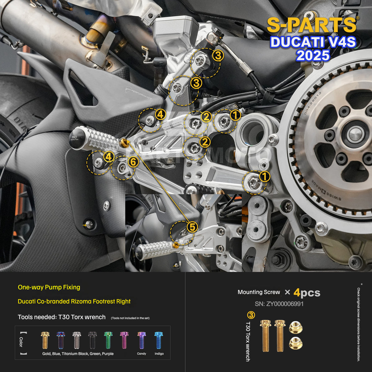 S-PARTS Titanium Engine and Rearset Fastener Kit for Ducati Panigale V4 S 2025