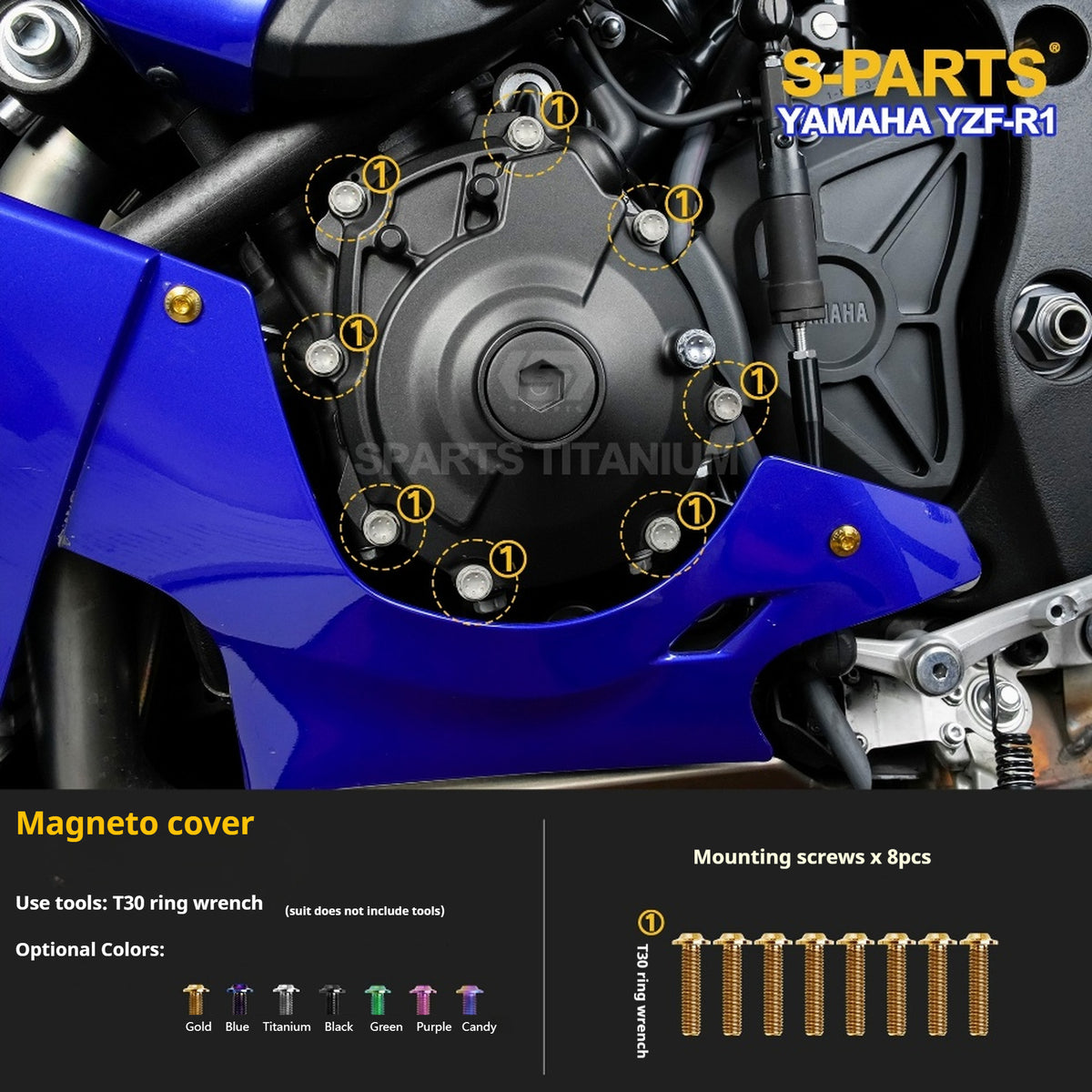SPARTS TC4 Titanium Bolt Kit for Yamaha YZF-R1 | Motorcycle Titanium Bolt Upgrade
