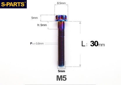 SPARTS M5×6-95mm Standard Head Screw Titanium Bolt for Motorcycle Modification
