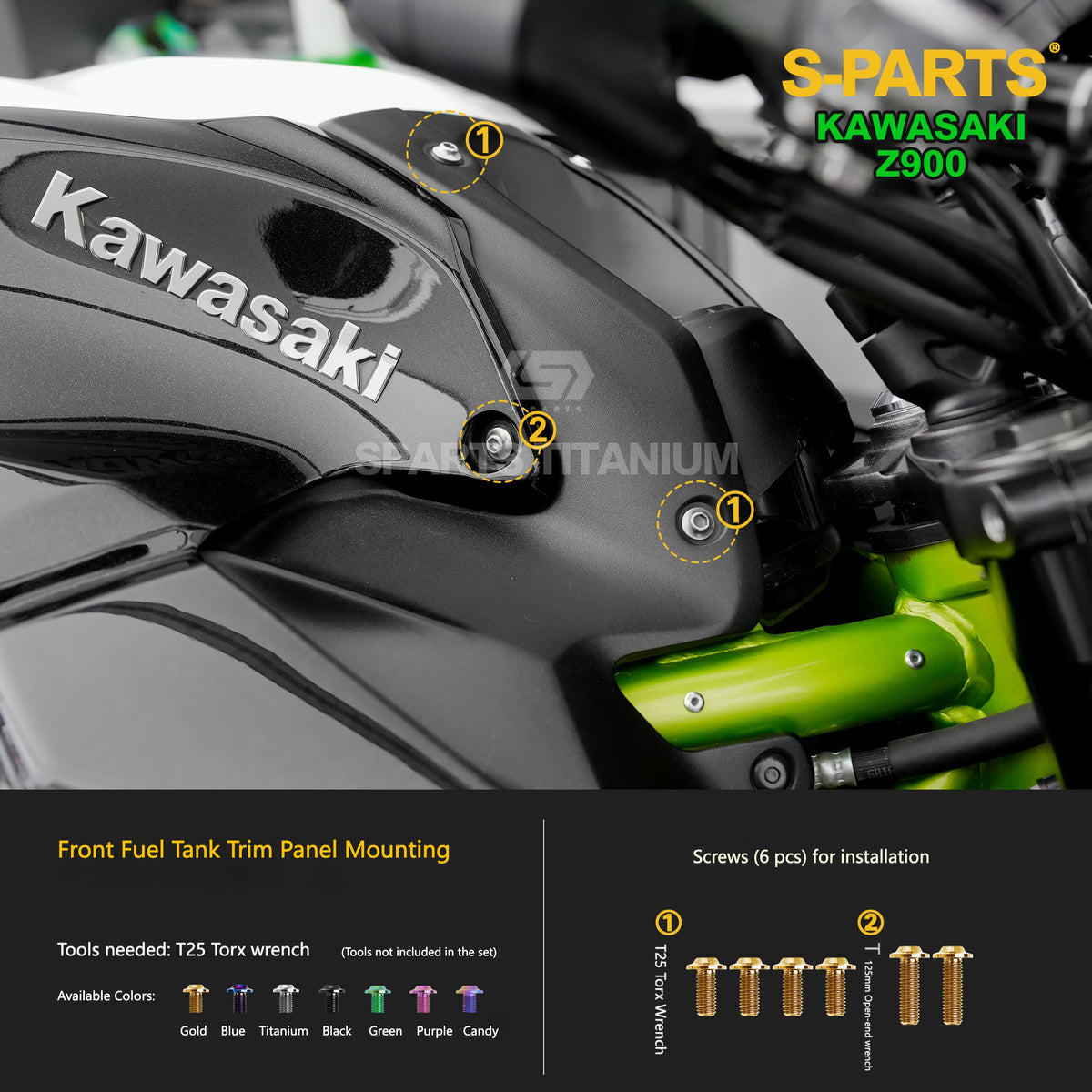 S-PARTS Titanium Fasteners Bodywork, Fairing & Footpeg Bolt Kit for Kawasaki Z900