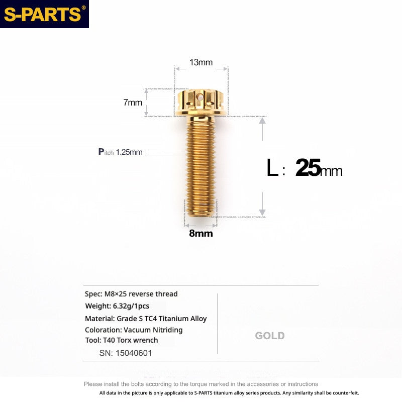 S-PARTS TC4 Titanium Mirror Plug Bolt M8 M10 RH/LH for Motorcycle