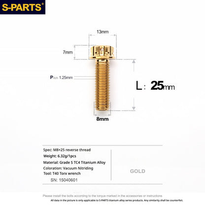 S-PARTS TC4 Titanium Mirror Plug Bolt M8 M10 RH/LH for Motorcycle