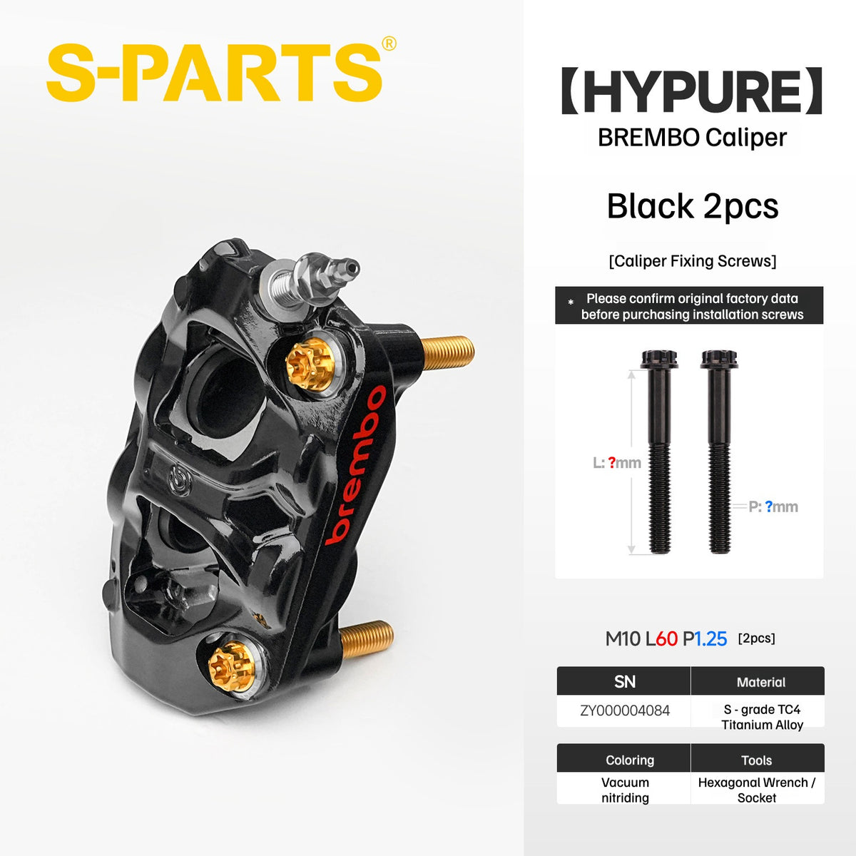 SPARTS Titanium Bolt Kit Compatible with BREMBO HYPURE Caliper - Black