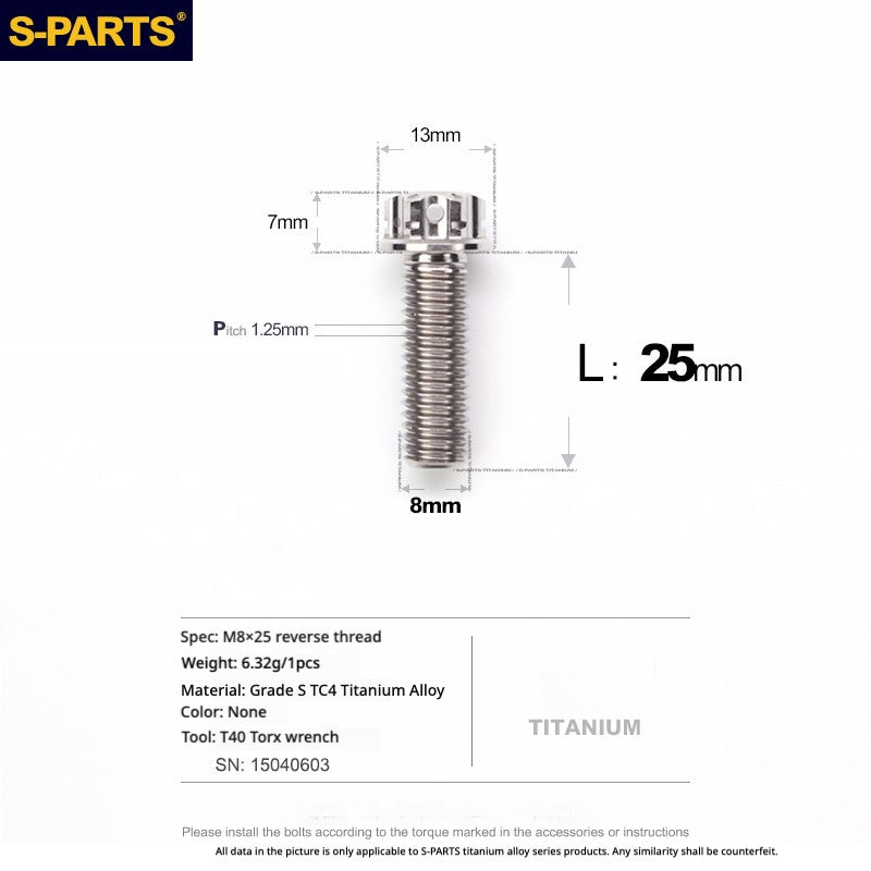S-PARTS TC4 Titanium Mirror Plug Bolt M8 M10 RH/LH for Motorcycle