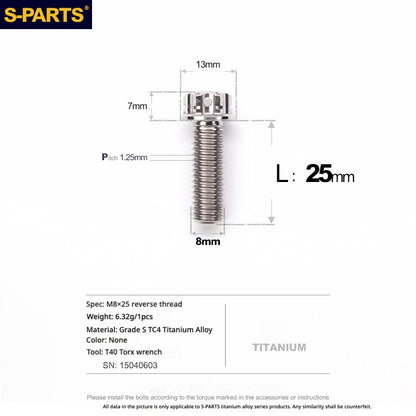 S-PARTS TC4 Titanium Mirror Plug Bolt M8 M10 RH/LH for Motorcycle
