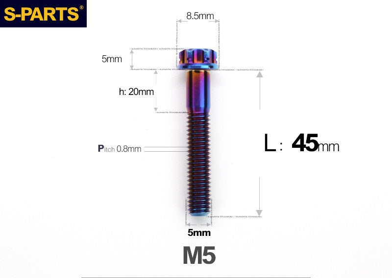 SPARTS M5×6-95mm Standard Head Screw Titanium Bolt for Motorcycle Modification