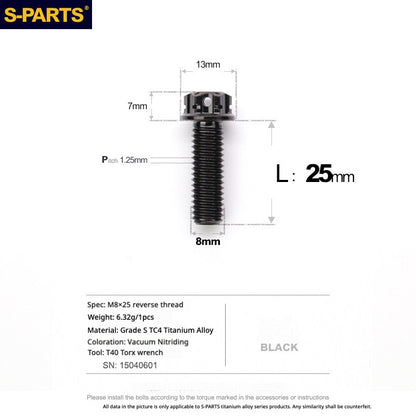 S-PARTS TC4 Titanium Mirror Plug Bolt M8 M10 RH/LH for Motorcycle