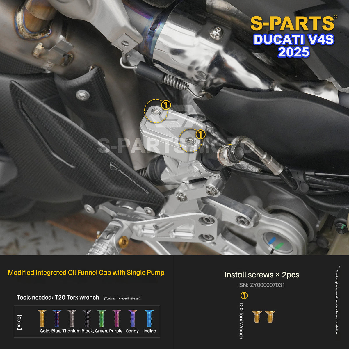 S-PARTS Titanium Engine and Rearset Fastener Kit for Ducati Panigale V4 S 2025