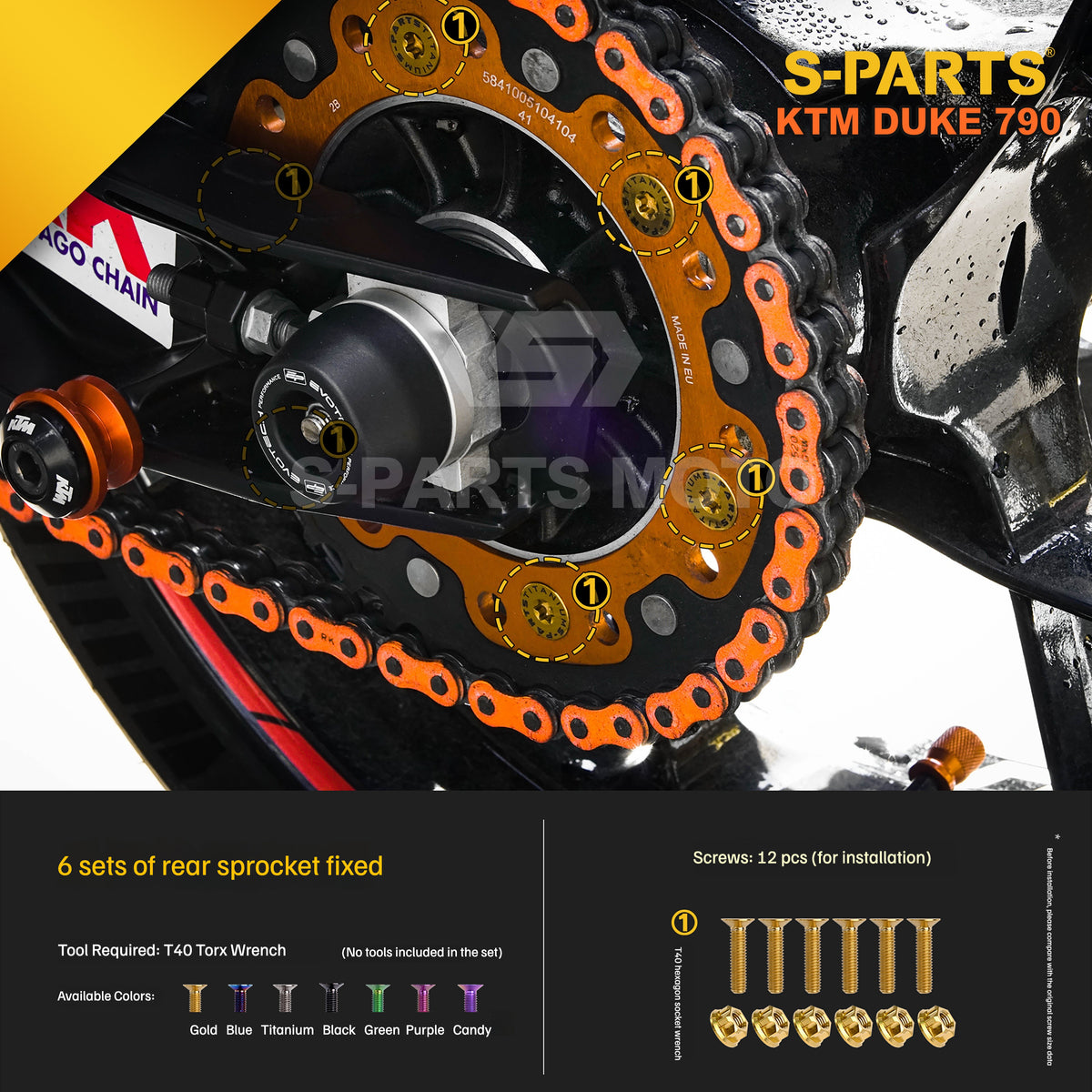 S-parts Titanium Engine Cover & Frame Bolt Kit for KTM DUKE 790 | Premium Grade 5 Power Hardware