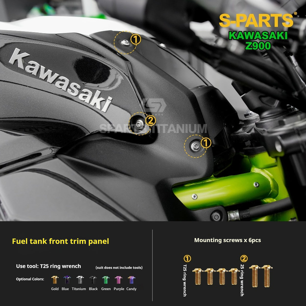 SPARTS TC4 Titanium Bolt Kit for Kawasaki Z900 2021 | Motorcycle Titanium Bolt Upgrade