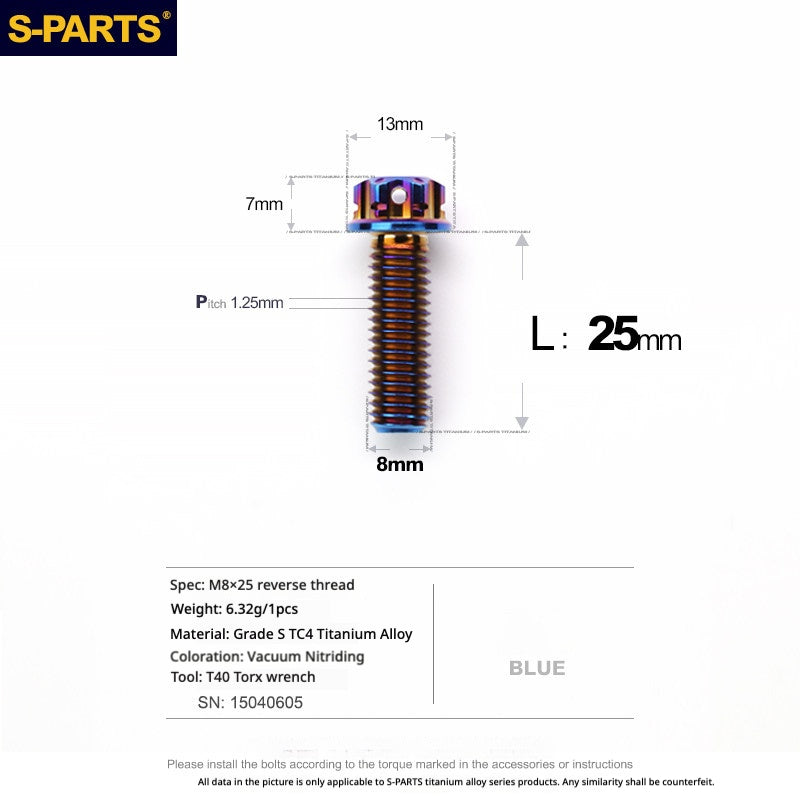S-PARTS TC4 Titanium Mirror Plug Bolt M8 M10 RH/LH for Motorcycle
