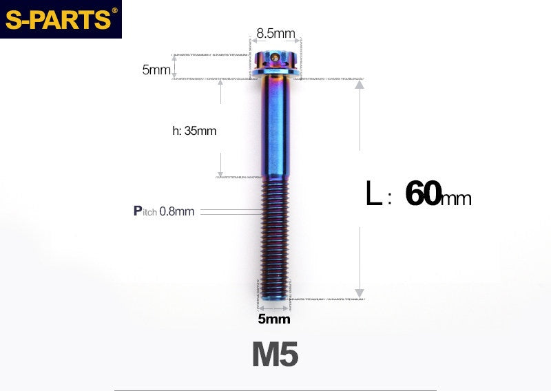 SPARTS M5×6-95mm Standard Head Screw Titanium Bolt for Motorcycle Modification