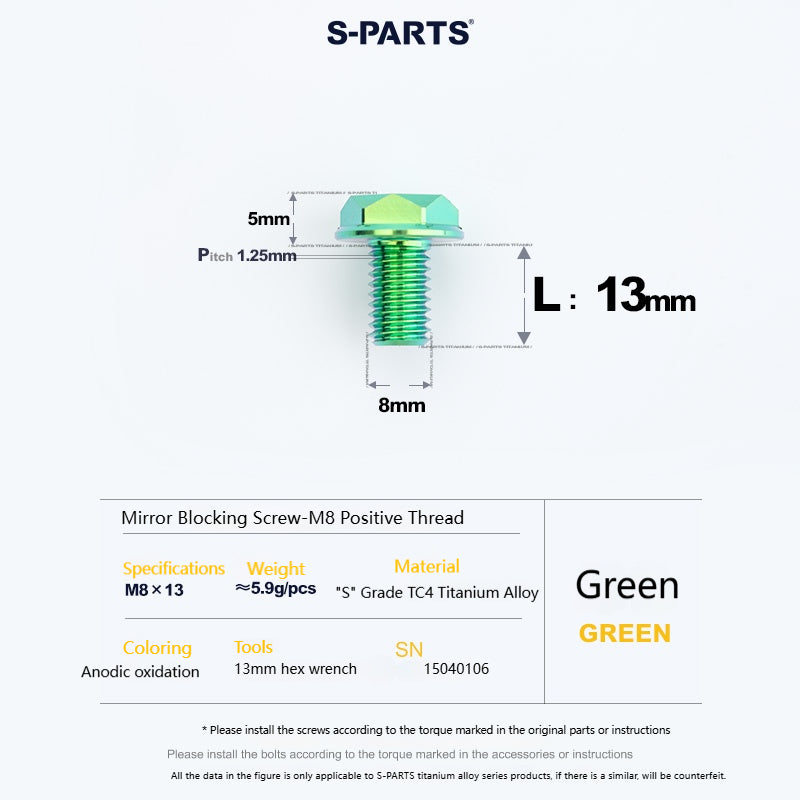 SPARTS Titanium MirrorMotorcycle Rearview Mirror Bolts· M8/M10