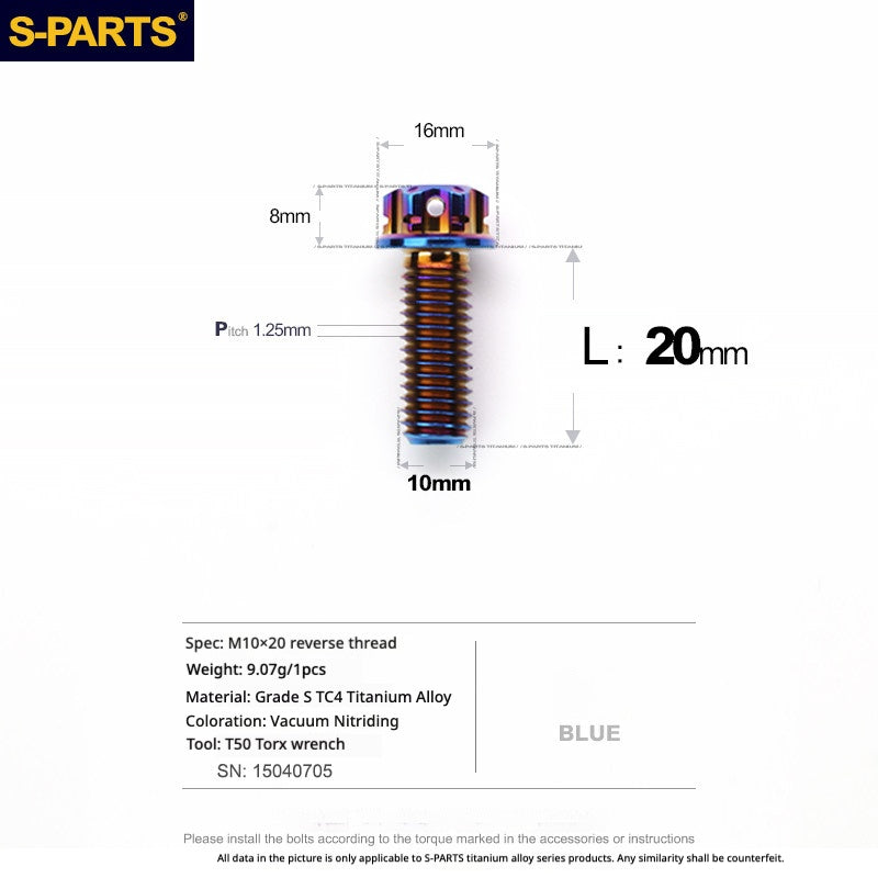 S-PARTS TC4 Titanium Mirror Plug Bolt M8 M10 RH/LH for Motorcycle