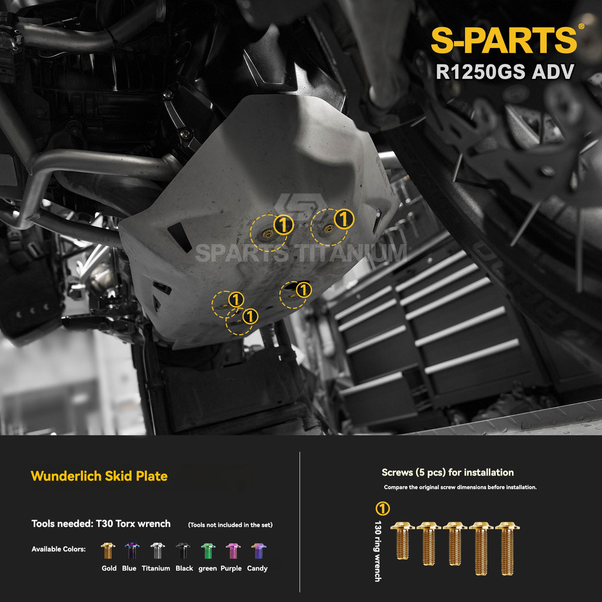 SPARTS Titanium Engine Cover, Exhaust & Crash Bar Bolt Kit for BMW R1250GS / ADV