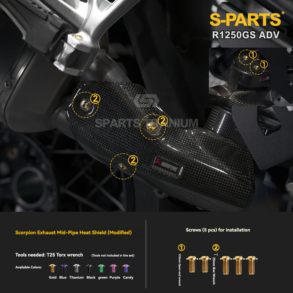 SPARTS Titanium Engine Cover, Exhaust & Crash Bar Bolt Kit for BMW R1250GS / ADV