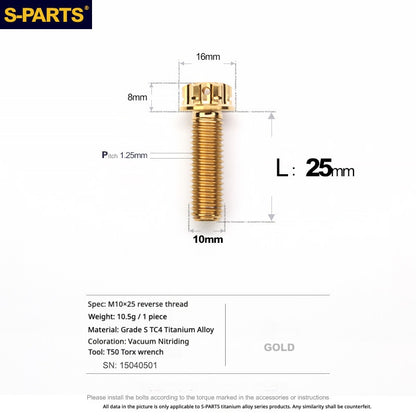 S-PARTS TC4 Titanium Mirror Plug Bolt M8 M10 RH/LH for Motorcycle