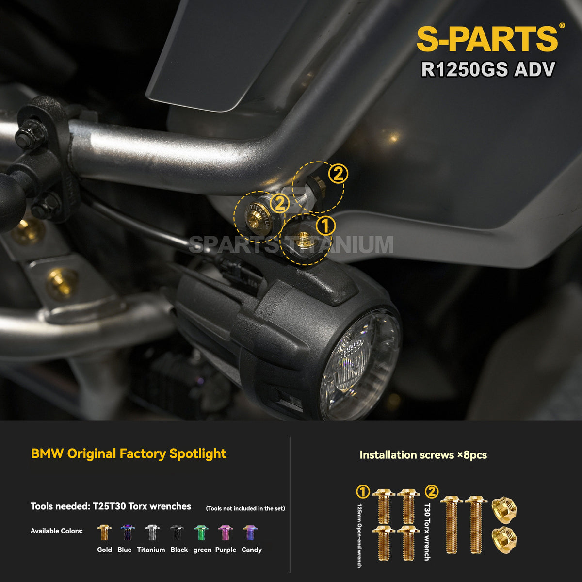 SPARTS Titanium Fairing, Spotlight & Accessory Bolt Kit for BMW R1250GS / ADV