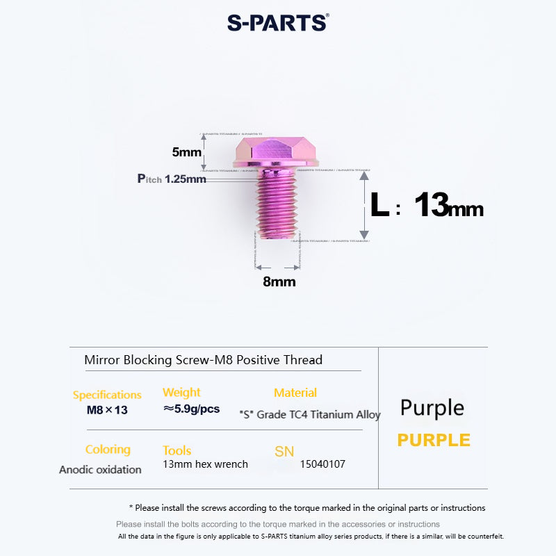 SPARTS Titanium MirrorMotorcycle Rearview Mirror Bolts· M8/M10