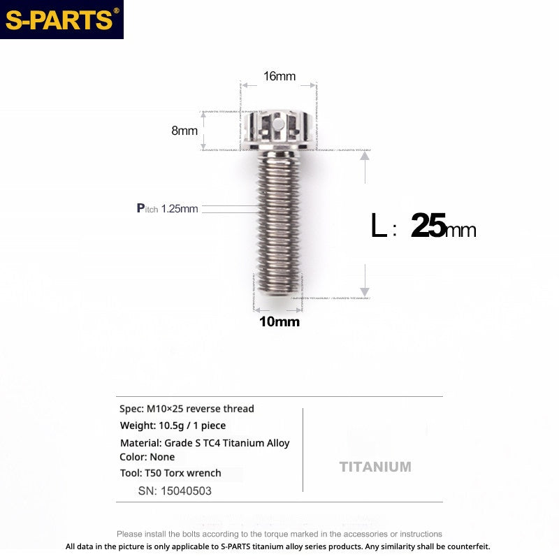 S-PARTS TC4 Titanium Mirror Plug Bolt M8 M10 RH/LH for Motorcycle