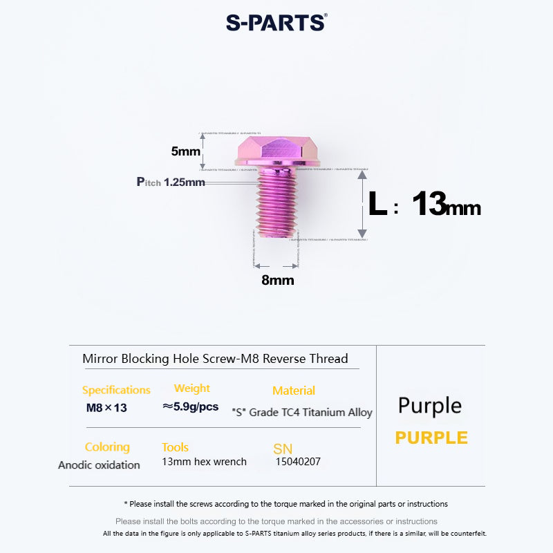 SPARTS Titanium MirrorMotorcycle Rearview Mirror Bolts· M8/M10