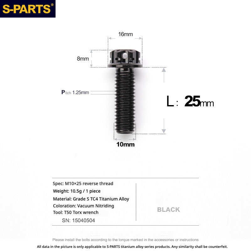 S-PARTS TC4 Titanium Mirror Plug Bolt M8 M10 RH/LH for Motorcycle