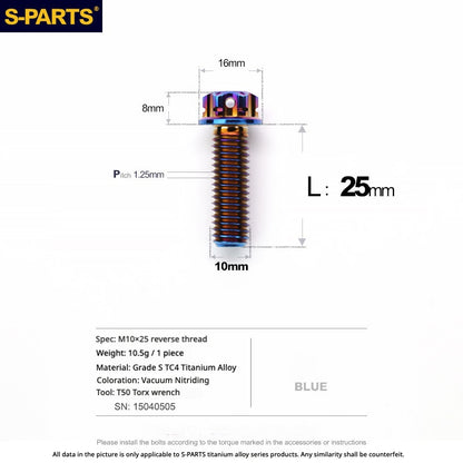 S-PARTS TC4 Titanium Mirror Plug Bolt M8 M10 RH/LH for Motorcycle