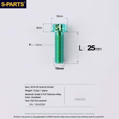 S-PARTS TC4 Titanium Mirror Plug Bolt M8 M10 RH/LH for Motorcycle