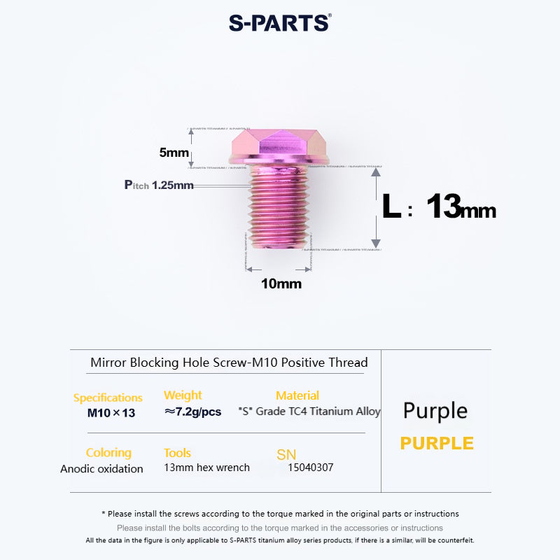 SPARTS Titanium MirrorMotorcycle Rearview Mirror Bolts· M8/M10