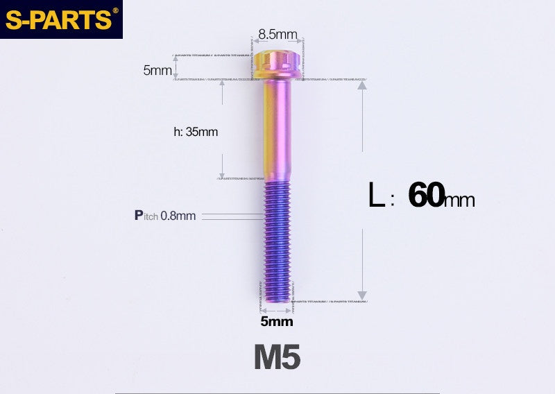 SPARTS M5×6-95mm Standard Head Screw Titanium Bolt for Motorcycle Modification