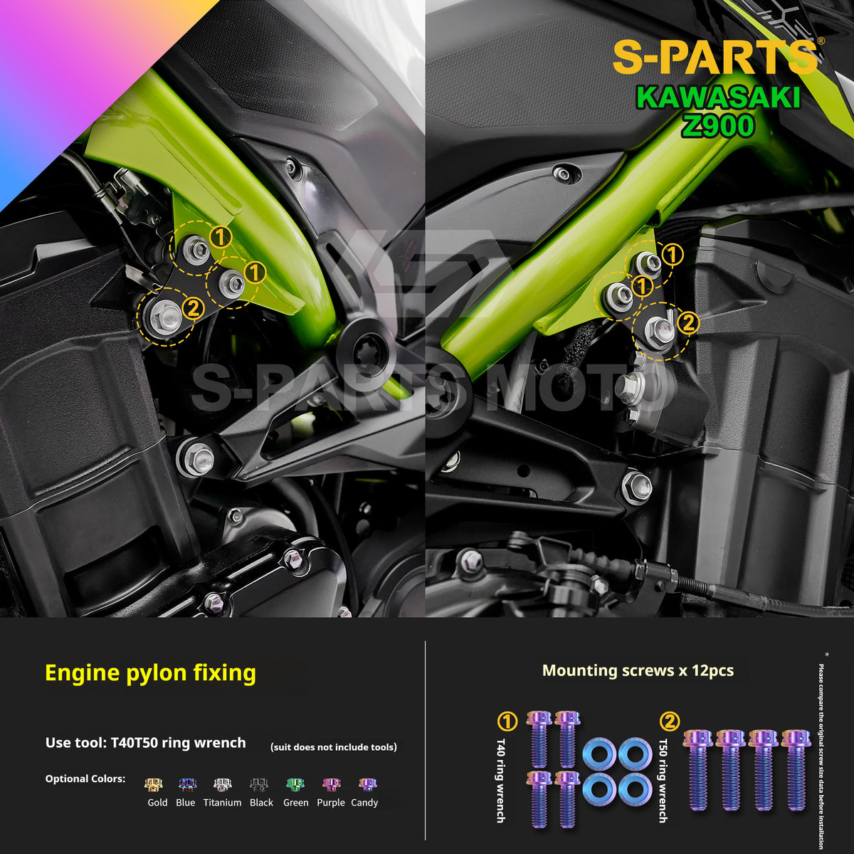 SPARTS TC4 Titanium Bolt Kit for Kawasaki Z900 2021 | Motorcycle Titanium Bolt Upgrade