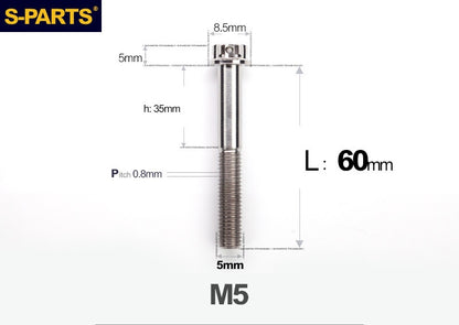 SPARTS M5×6-95mm Standard Head Screw Titanium Bolt for Motorcycle Modification